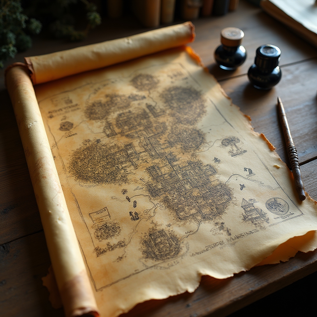 Replica of the Marauder's Map with detailed illustrations of Hogwarts Castle